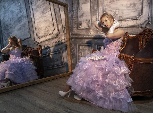 evening dress photo next to mirror